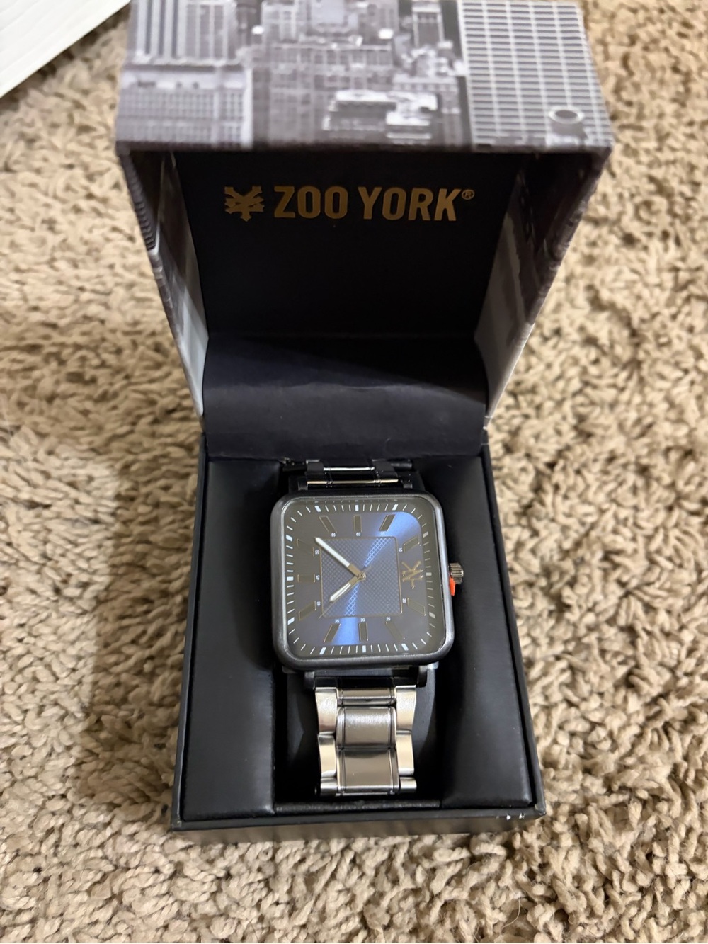 Zoo York Square Blue Dial Watch with Two-Tone Link Bracelet
